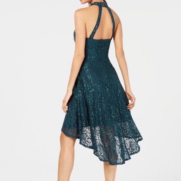 City Studio Emerald Sequined Lace High Low Dress - Picture 2 of 5
